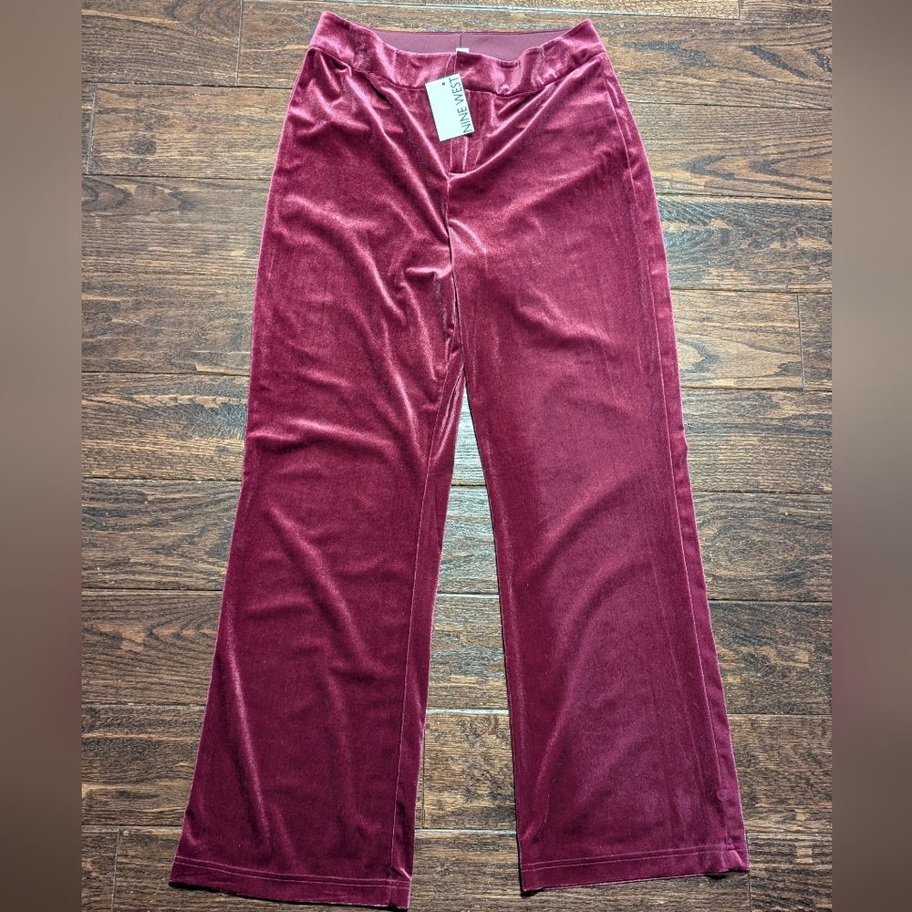 NWT Nine West Velour Flared Pants Magenta Pink
